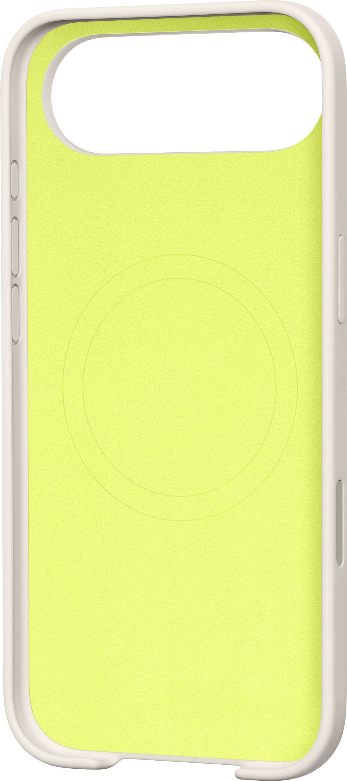 Ein hellgrünes Handygehäuse mit einem kreisförmigen Muster in der Mitte, eingebettet in einen cremefarbenen Rahmen.