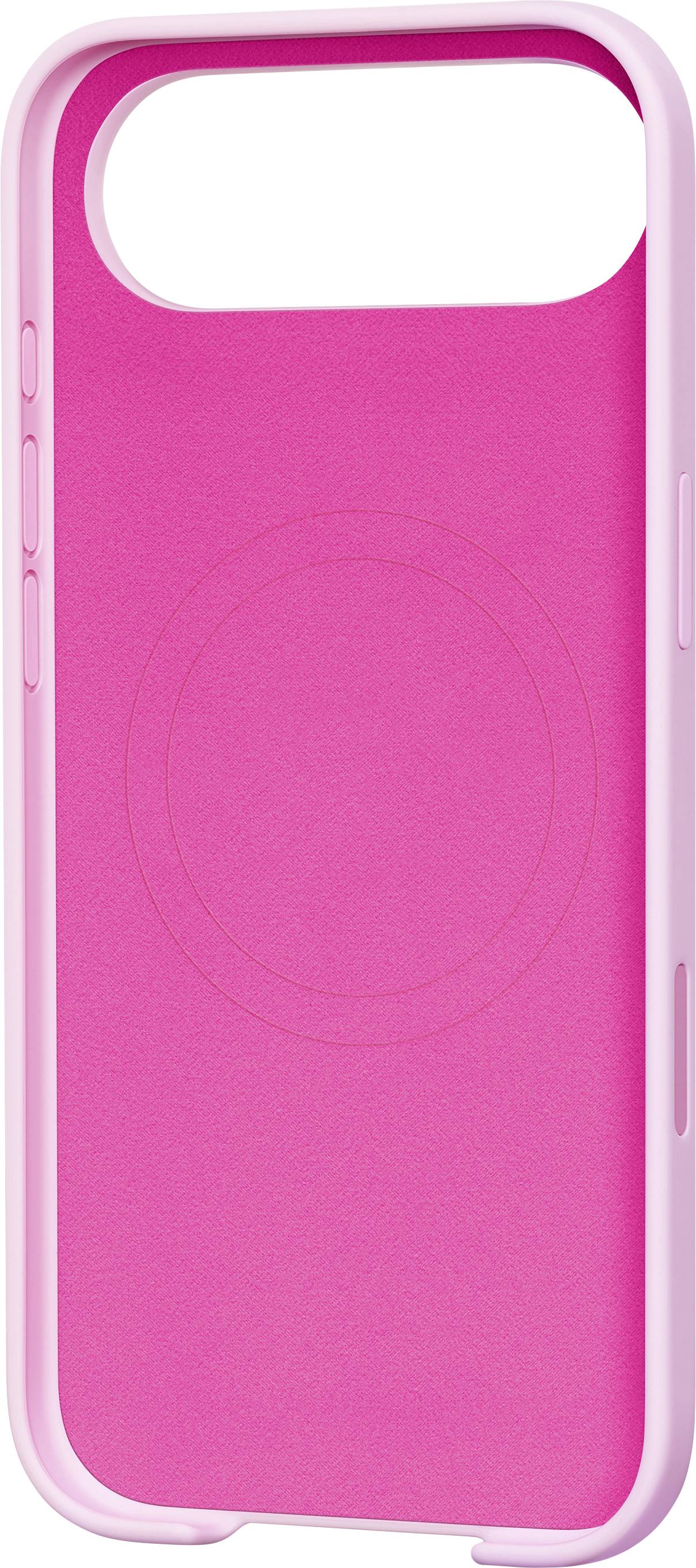 Eine pink und magenta Handyhülle mit einem kreisförmigen Design in der Mitte, designed für Schutz und Stil.