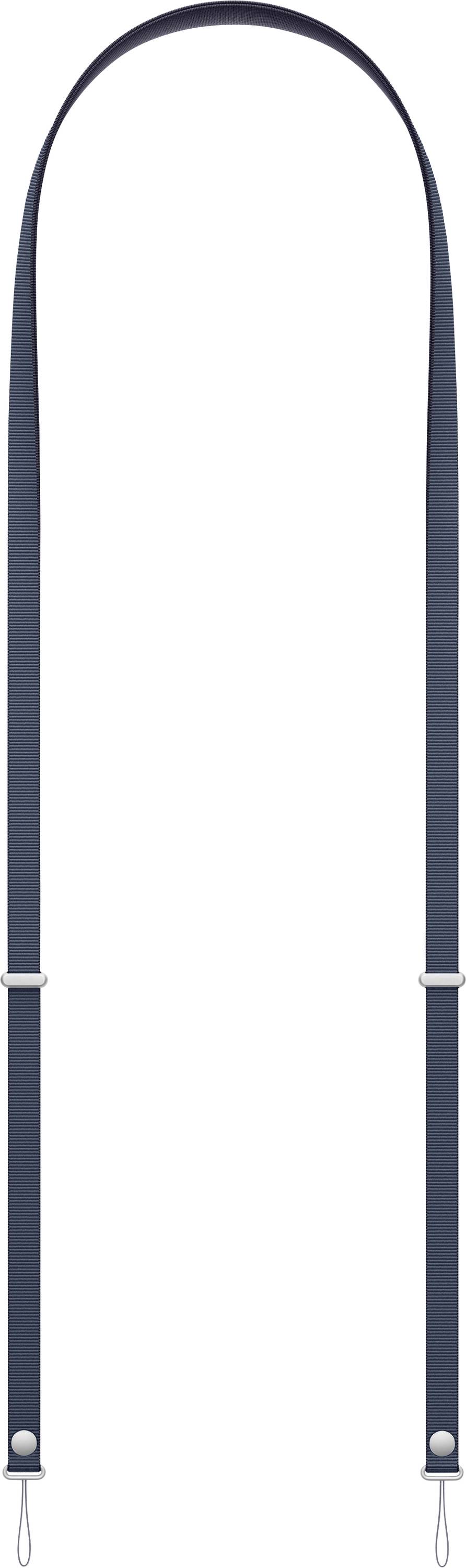 Ein langer, schwarzer verstellbarer Taschenriemen mit silbernen Verschlüssen an beiden Enden, der zum Anbringen an eine Handtasche oder Tasche für einfaches Tragen entwickelt wurde.