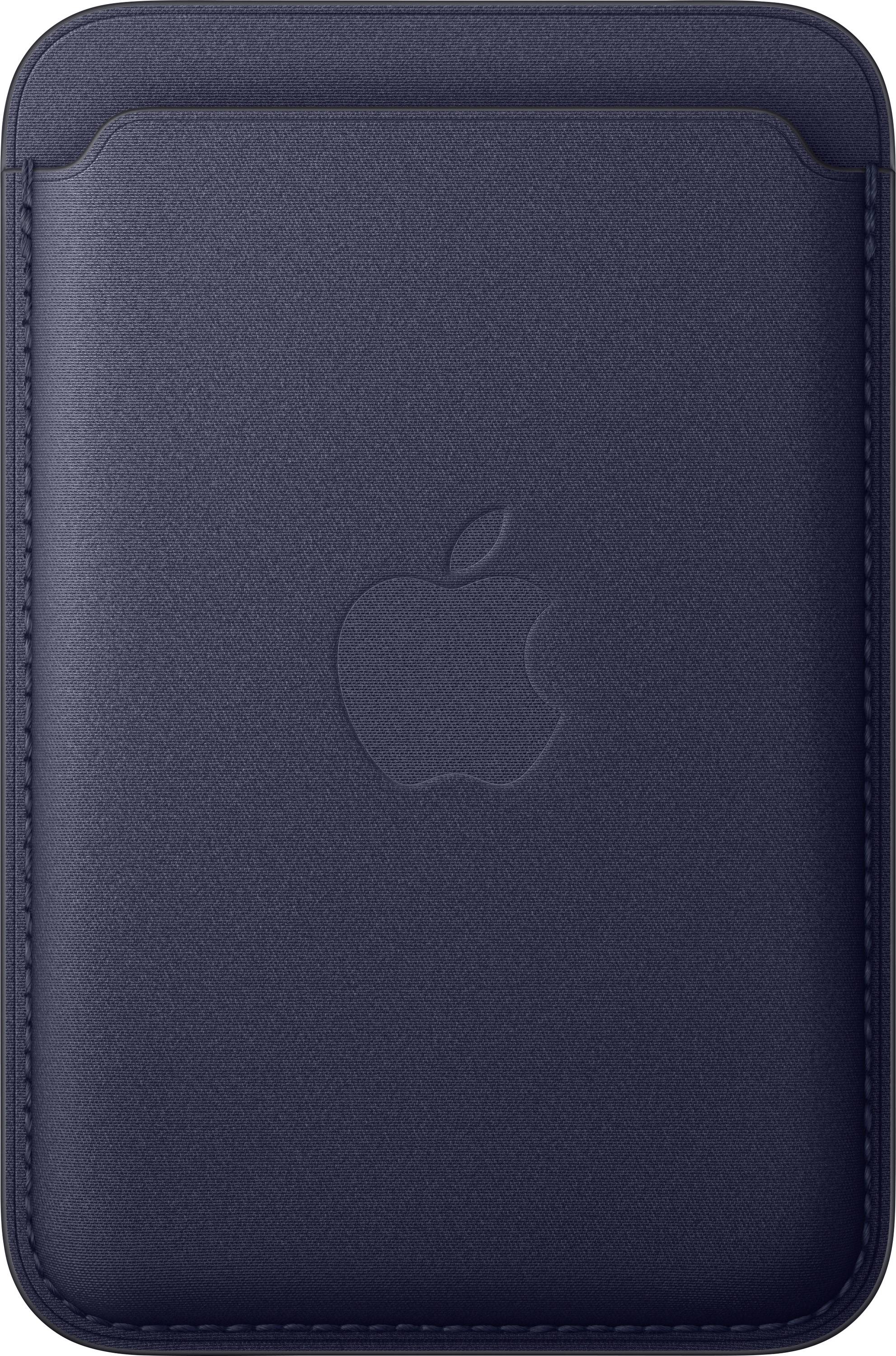 Eine dunkelblaue Schutzhülle mit dem Apple-Logo, das eingearbeitet ist, entwickelt für technische Geräte.