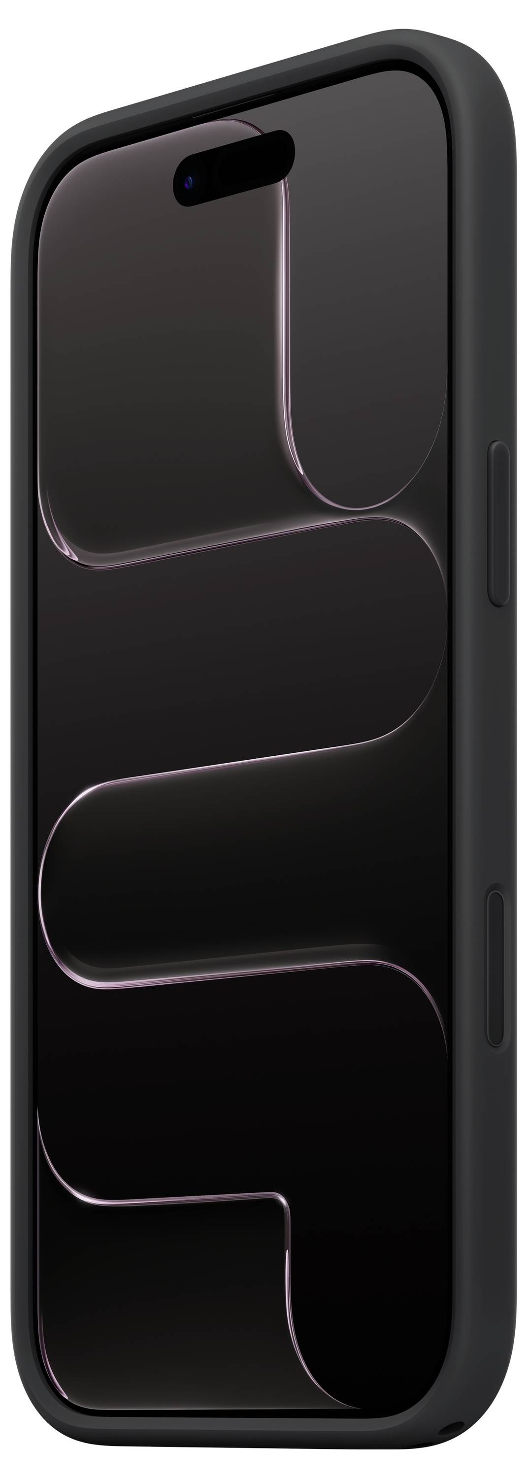 Ein Smartphone mit elegantem Design, einem dunklen, glänzenden Bildschirm und abgerundeten Kanten. Das Gehäuse ist in einem schlichten Schwarz gehalten und unterstreicht die polierte Erscheinung des Geräts.