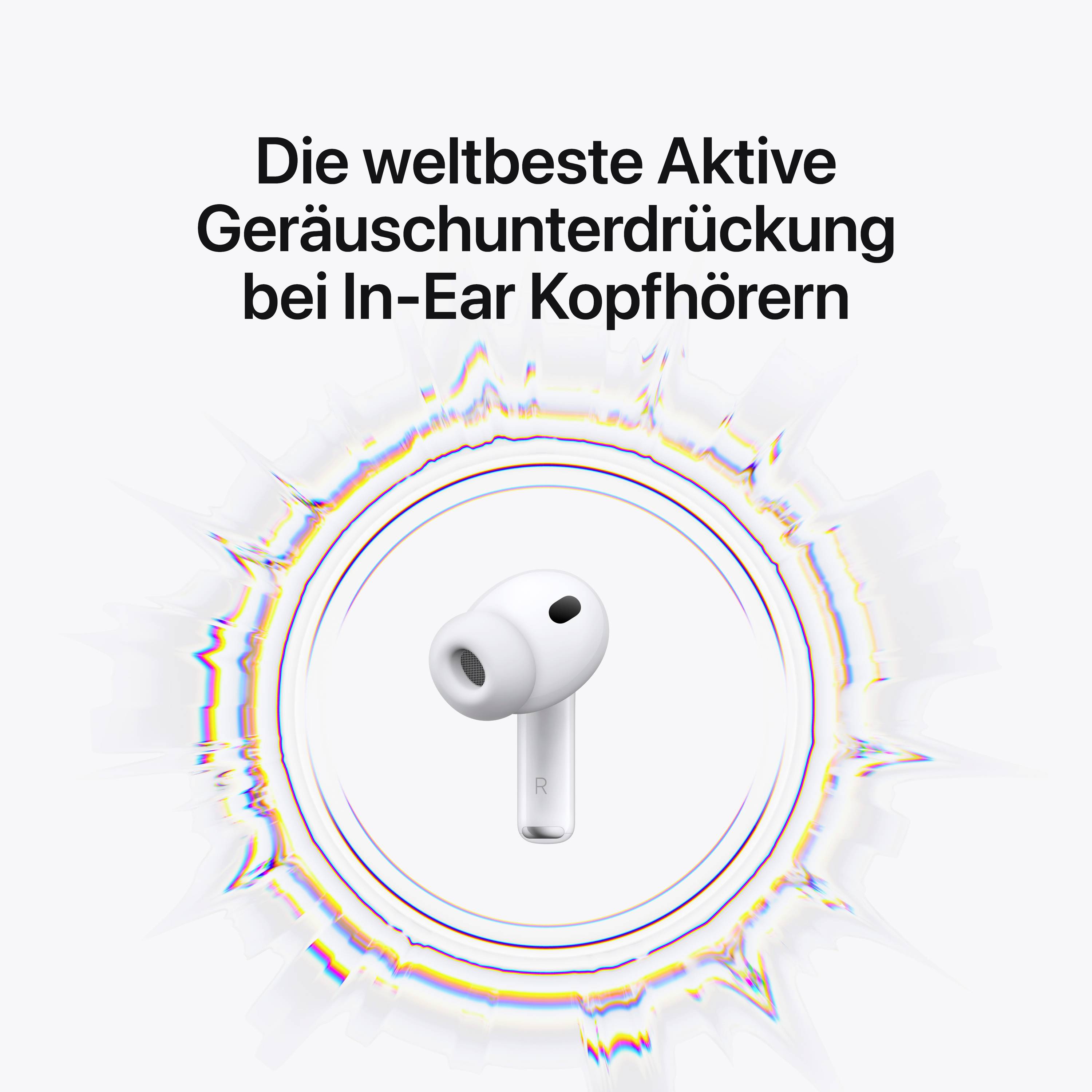 Ein In-Ear-Kopfhörer mit der Beschreibung 'Die weltbeste Aktive Geräuschunterdrückung bei In-Ear Kopfhörern' darüber.