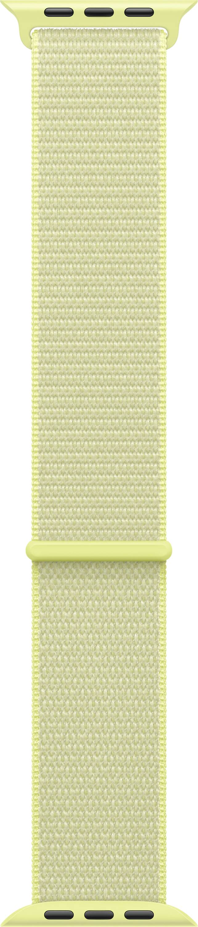 Ein lindgrünes gewebtes Nylonarmband mit verstellbarer Schlaufe.