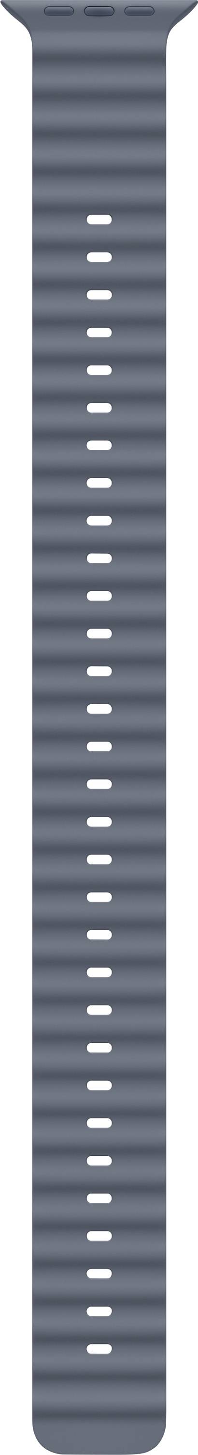 Ein graues, gewebtes Armband mit einem Schlaufen- und Schlitzverschlusssystem, das für eine Uhr entwickelt wurde.