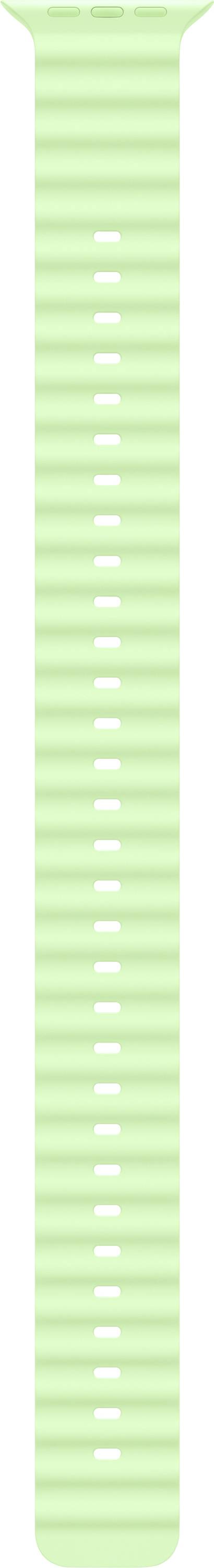 Ein hellgrünes gewebtes Uhrenarmband mit Schlaufendesign und verstellbarer Länge.