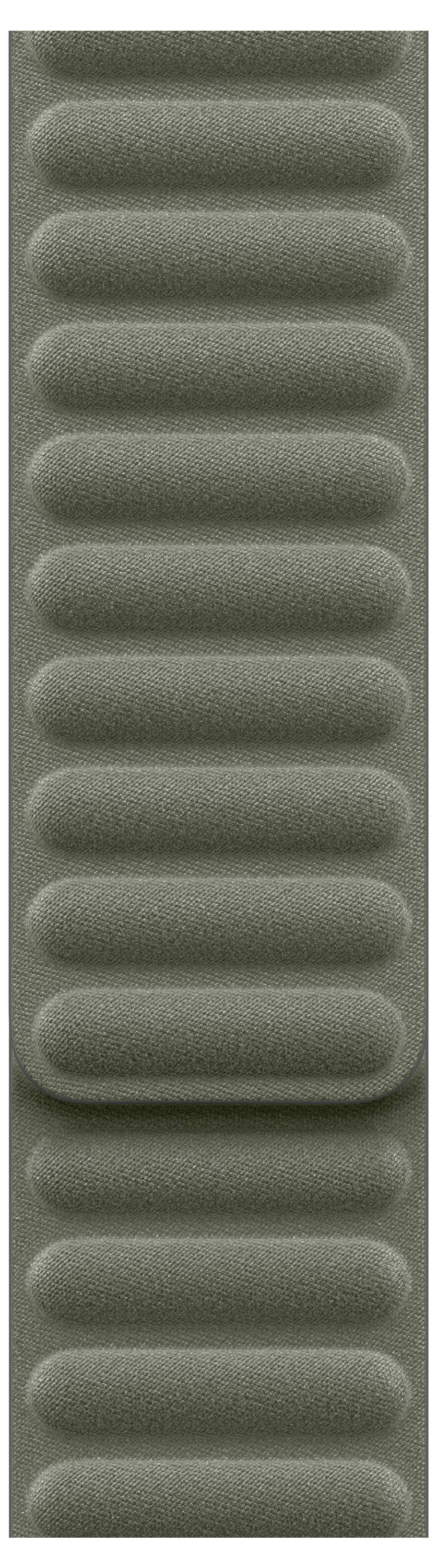 Salbeigrünes, gepolstertes Textil mit einem gerippten Muster, das einem Riemen oder Band ähnelt.