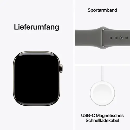 Apple Watch Series 11 GPS + Cellular 42mm Titangehäuse Sport Band Steingrau M/L Apple Watch Series 11 GPS + Cellular 42mm Titangehäuse Sport Band Steingrau M/L