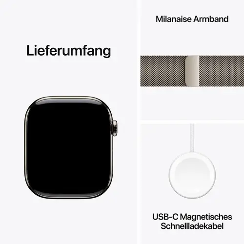 Apple Watch Series 11 GPS + Cellular 42mm Titangehäuse Milanese Loop Natur M/L Apple Watch Series 11 GPS + Cellular 42mm Titangehäuse Milanese Loop Natur M/L
