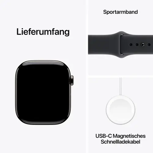 Apple Watch Series 11 GPS + Cellular 42mm Titangehäuse Sport Band Schwarz S/M Apple Watch Series 11 GPS + Cellular 42mm Titangehäuse Sport Band Schwarz S/M