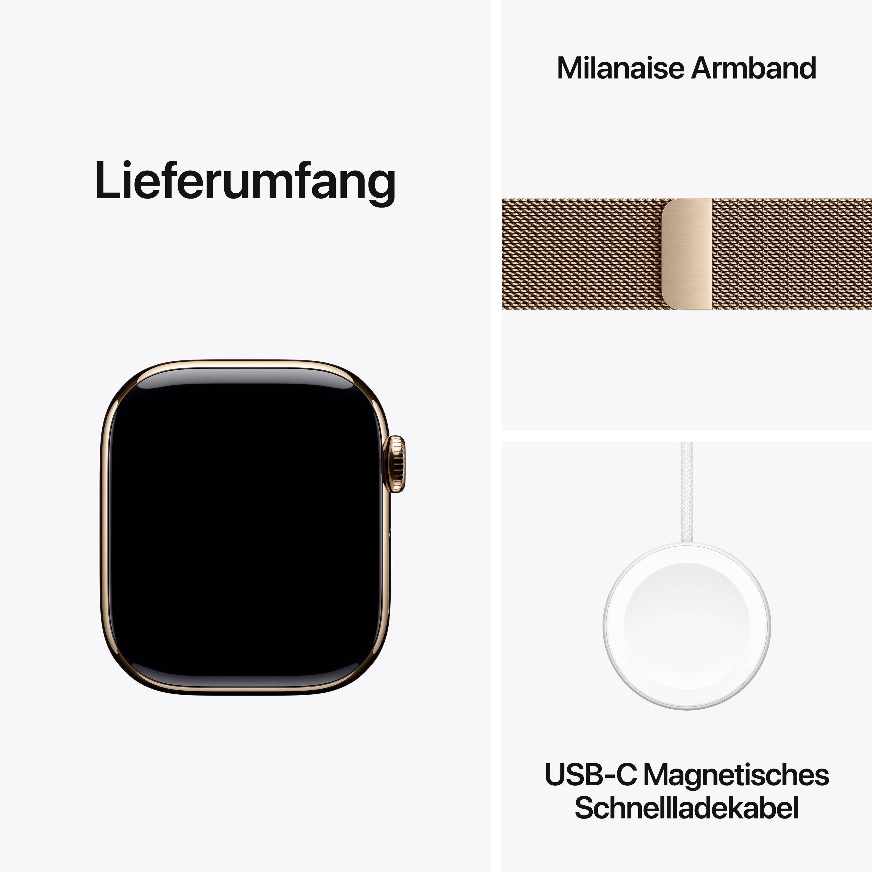 Apple Watch Series 11 GPS + Cellular 42mm Titangehäuse Milanese Loop Gold M/L