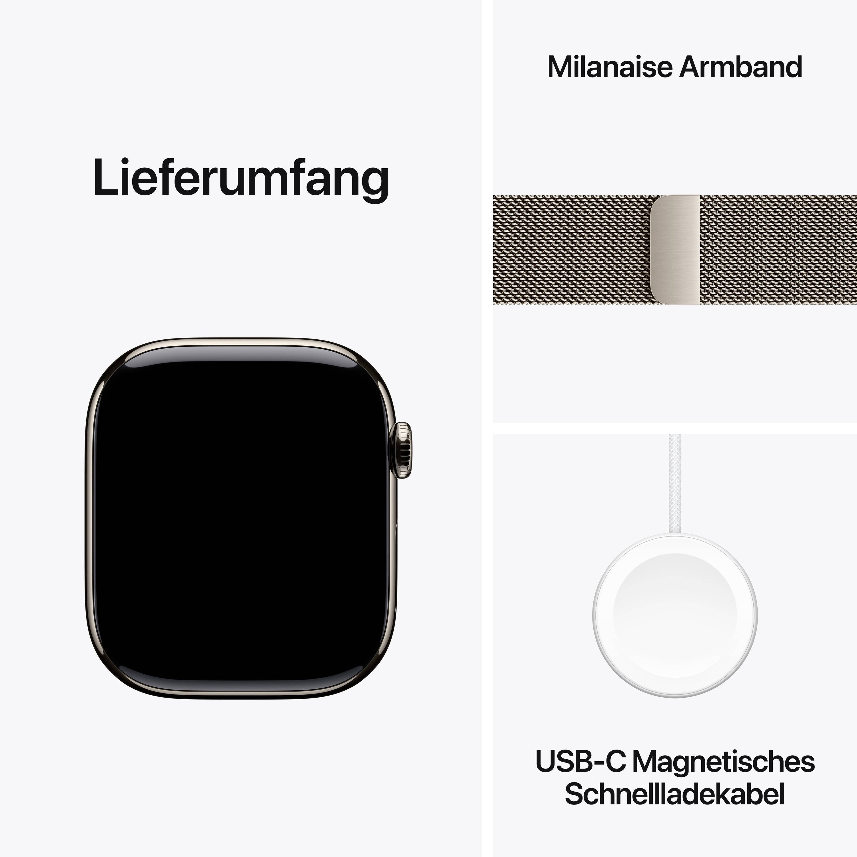 Apple Watch Series 11 GPS + Cellular 46 mm Titangehäuse Milanese Loop Natur M/L