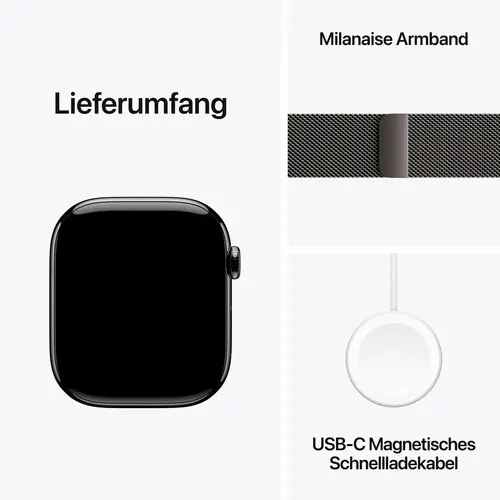 Apple Watch Series 11 GPS + Cellular 46mm Titangehäuse Milanese Loop Schiefer S/M Apple Watch Series 11 GPS + Cellular 46mm Titangehäuse Milanese Loop Schiefer S/M