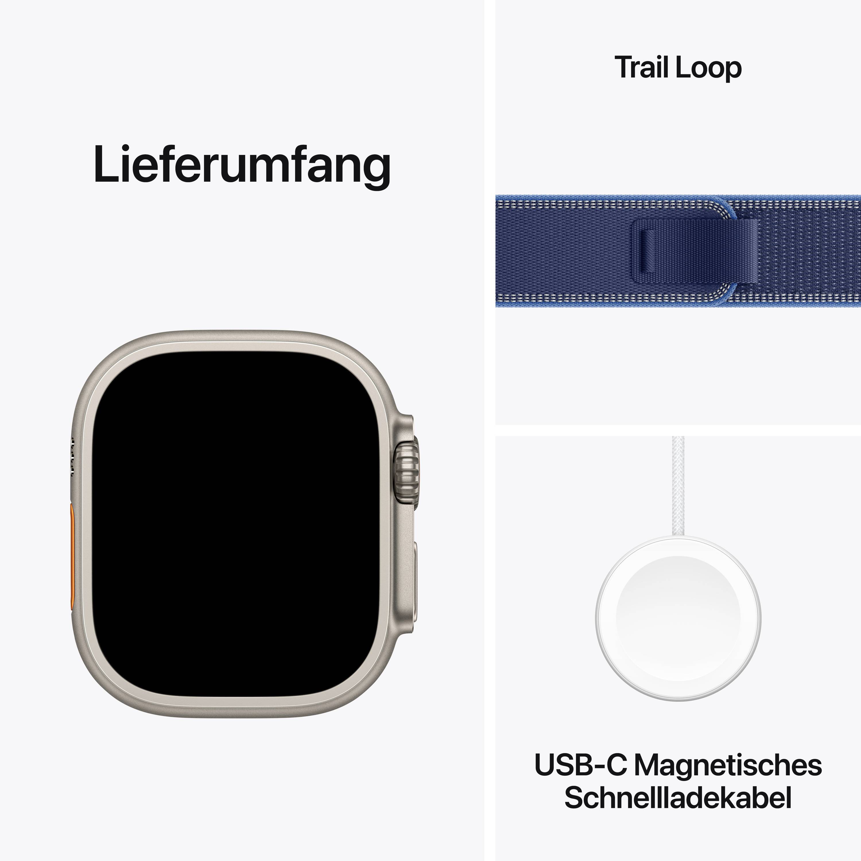 Apple Watch Ultra 3 GPS + Cellular 49 mm Titangehäuse Trail Loop Blau/Hellblau S/M