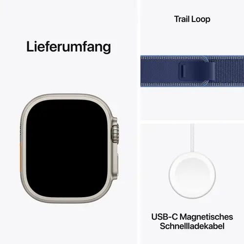 Apple Watch Ultra 3 GPS + Cellular 49mm Titangehäuse Trail Loop Blau/Hellblau M/L Apple Watch Ultra 3 GPS + Cellular 49mm Titangehäuse Trail Loop Blau/Hellblau M/L