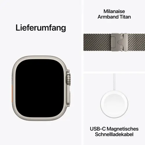 Apple Watch Ultra 3 GPS + Cellular 49mm Titangehäuse Milanese Loop Natur M Apple Watch Ultra 3 GPS + Cellular 49mm Titangehäuse Milanese Loop Natur M