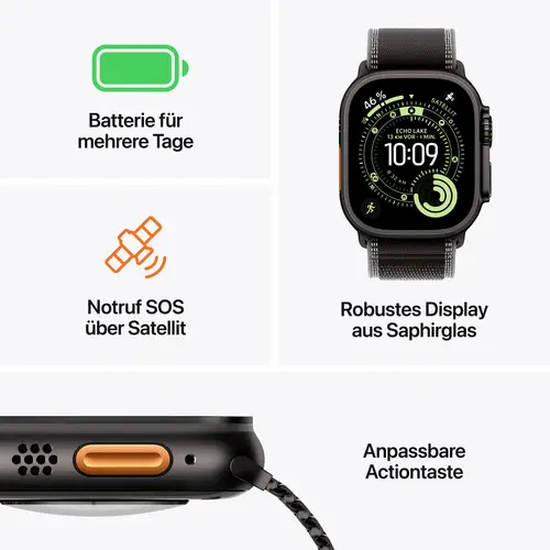 Apple Watch Ultra 3 GPS + Cellular 49mm Titangehäuse Alpine Loop Schwarz L Apple Watch Ultra 3 GPS + Cellular 49mm Titangehäuse Alpine Loop Schwarz L