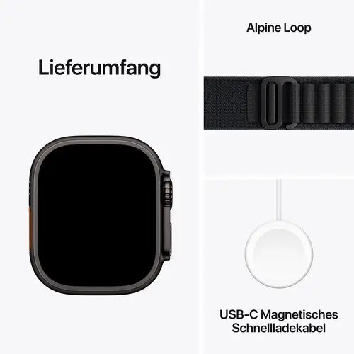 Apple Watch Ultra 3 GPS + Cellular 49mm Titangehäuse Alpine Loop Schwarz L Apple Watch Ultra 3 GPS + Cellular 49mm Titangehäuse Alpine Loop Schwarz L