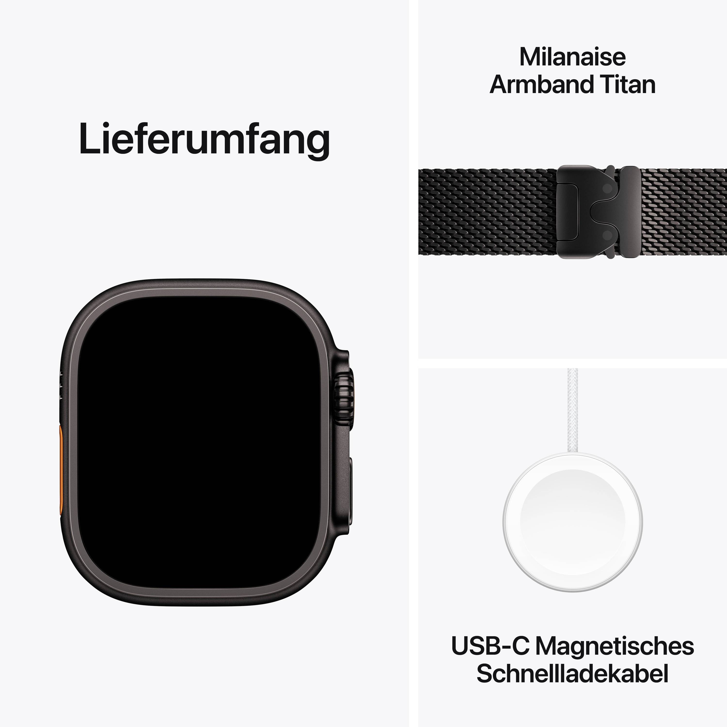 Apple Watch Ultra 3 GPS + Cellular 49mm Titangehäuse Titanium Milanese Loop Schwarz M