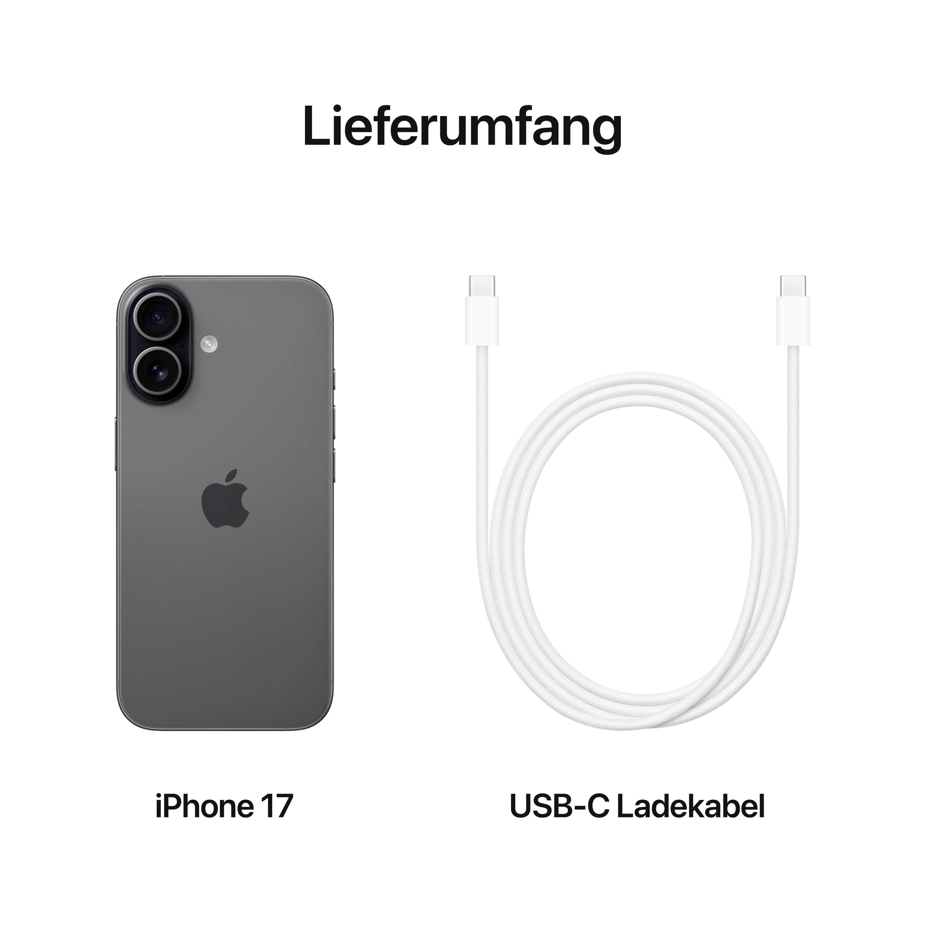 Lieferumfang: iPhone 17 und USB-C Ladekabel.