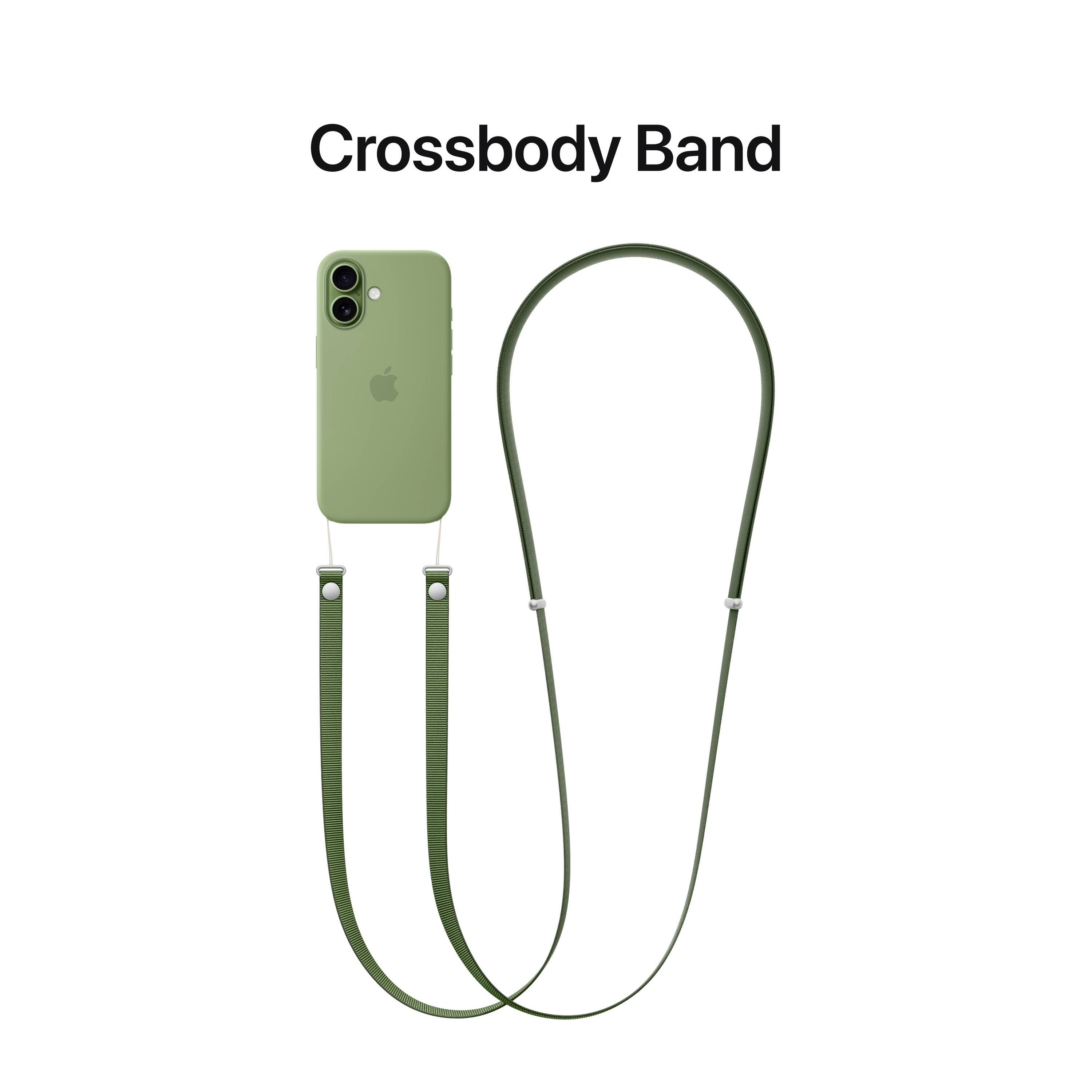 'Crossbody Band' für Smartphones, bestehend aus einem grünen Handyhülle mit integriertem, längenverstellbarem Trageband.