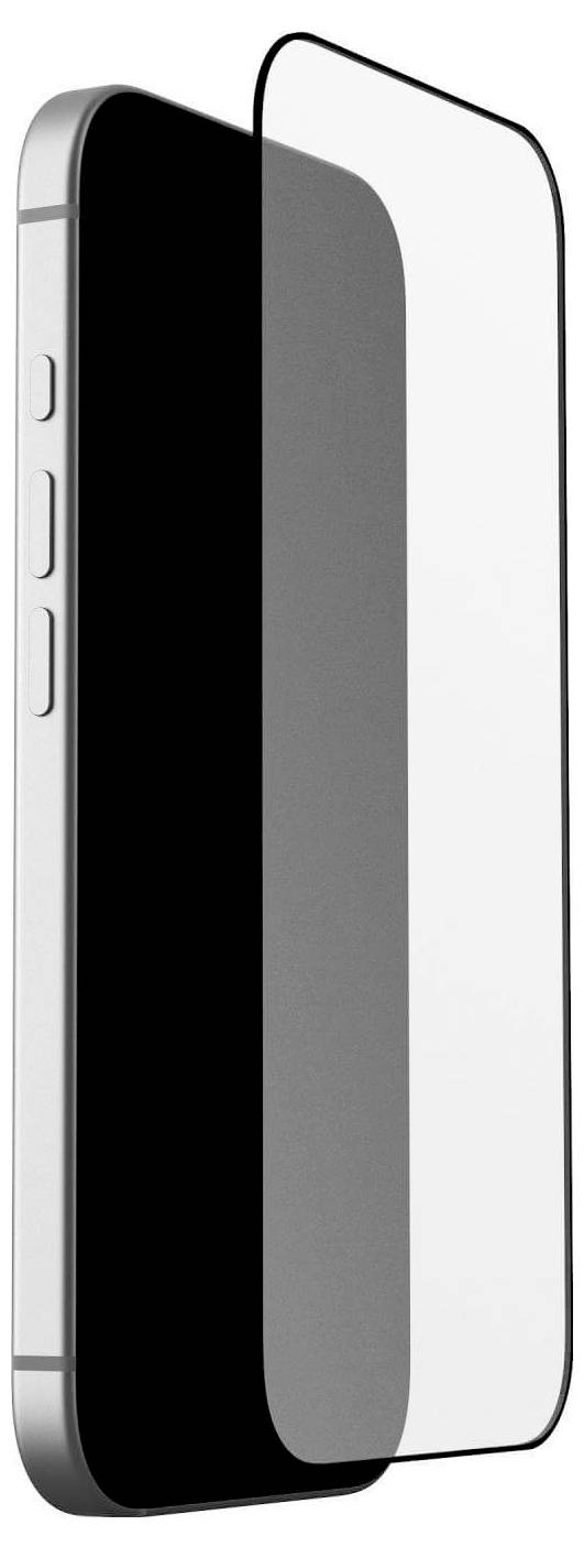 Ein Smartphone mit einem teilweise aufgeklebten Glasschutzfolie über dem Bildschirm, das die seitlichen Tasten und das elegante Design des Geräts zeigt.