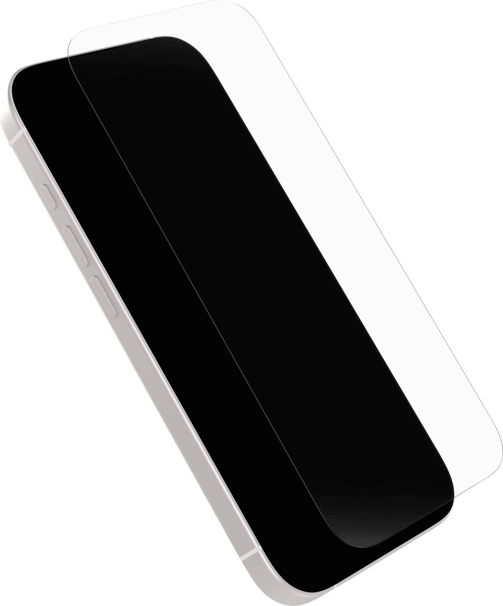 Smartphone mit einer durchsichtigen, schützenden Displayfolie, aus einem Winkel gezeigt, wobei das elegante Design und der Displayschutz hervorgehoben werden.