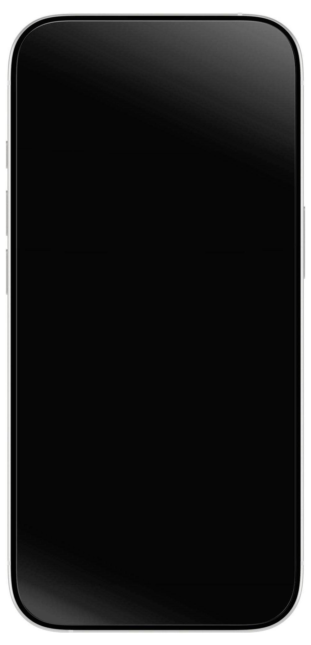 Ein modernes Smartphone mit einem leeren, schwarzen Bildschirm, auf dem kein Inhalt oder keine Icons zu sehen sind.