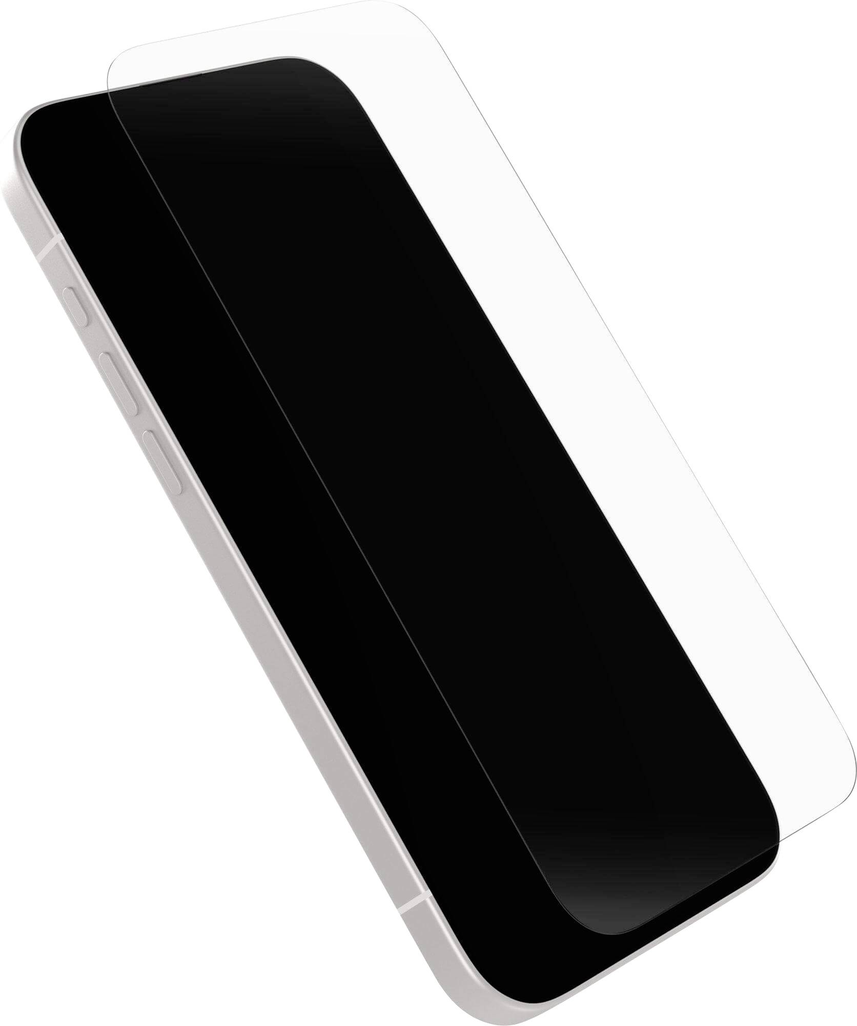 Seitliche Ansicht eines Smartphones mit einem aufgebrachten Displayschutz, der die Seitenknöpfe zeigt und eine nahtlose Passform auf dem Display präsentiert.