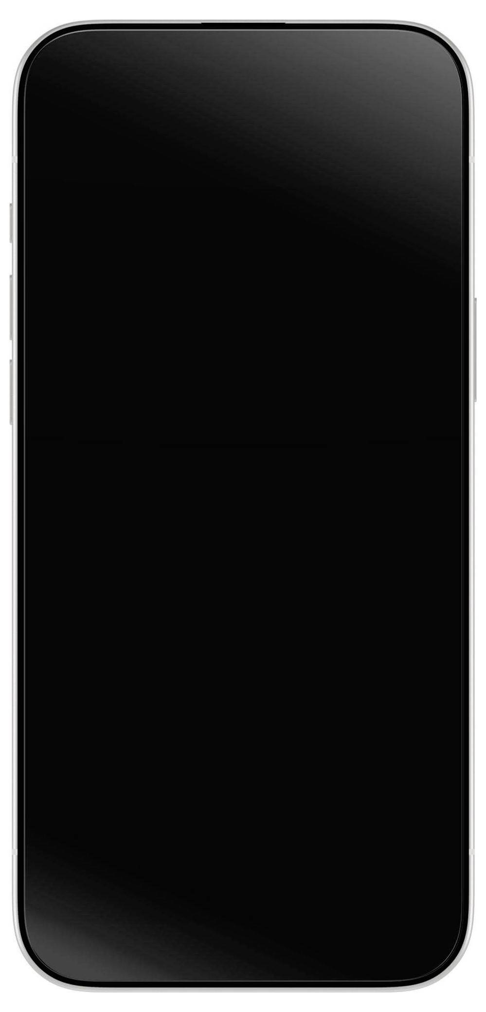 Ein modernes Smartphone mit einem leeren, schwarzen Bildschirm, der keine Inhalte anzeigt, von vorne gesehen.