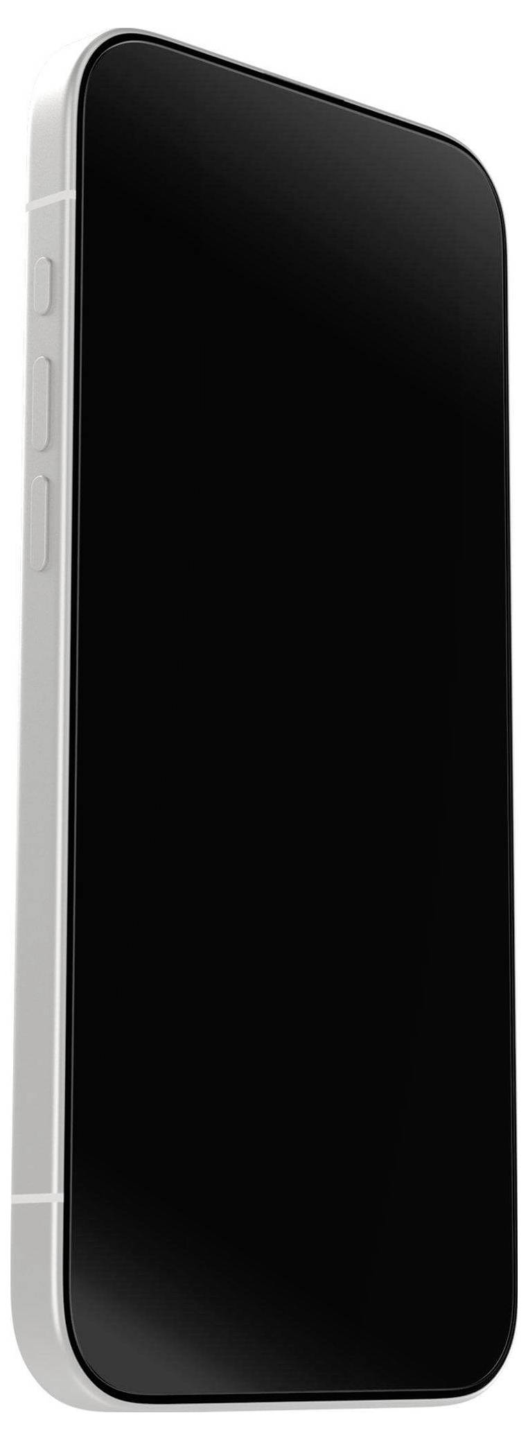 Ein schlankes, modernes Smartphone mit einem großen schwarzen Bildschirm und elegantem Design, ausgestattet mit seitlichen Tasten für Lautstärke- und Stromsteuerung.