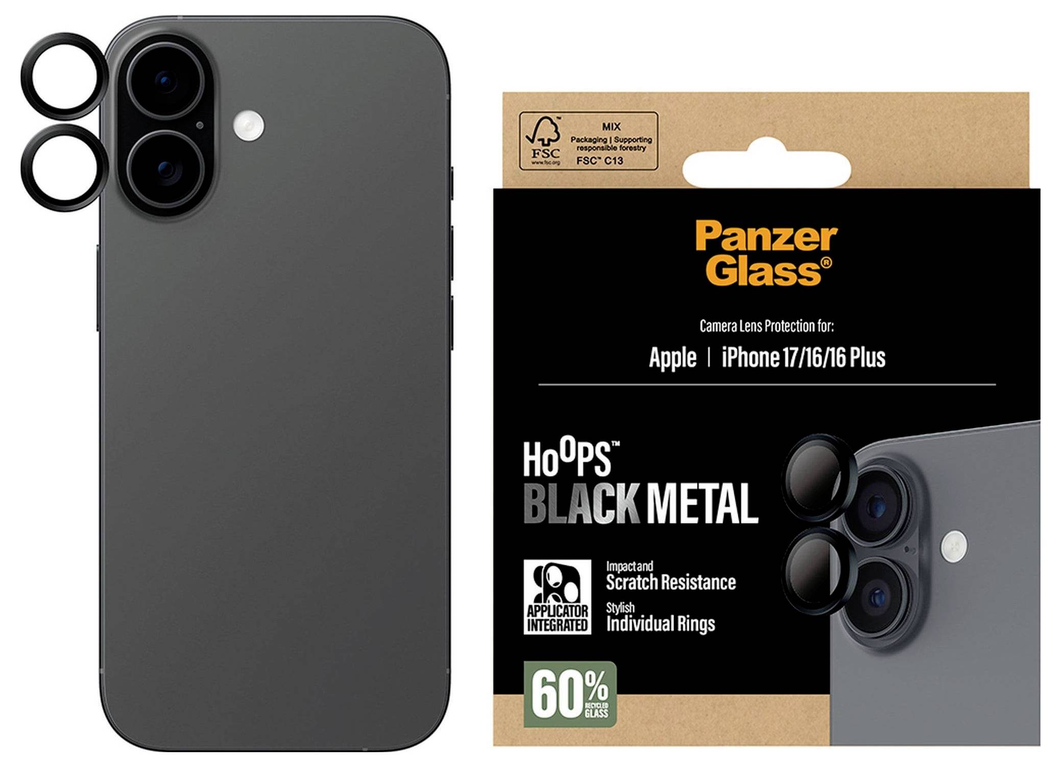 PanzerGlass HoOPS Black Metalfür iPhone 17/16/15 PlusKratzfeste BeschichtungIndividuelle RingeMaximaler SchutzElegantes Design• Premium Metallringe• Hochwertige Schutzschicht• Perfekt passend für iPhone 17/16/15 Plus• Ultimativer Displayschutz