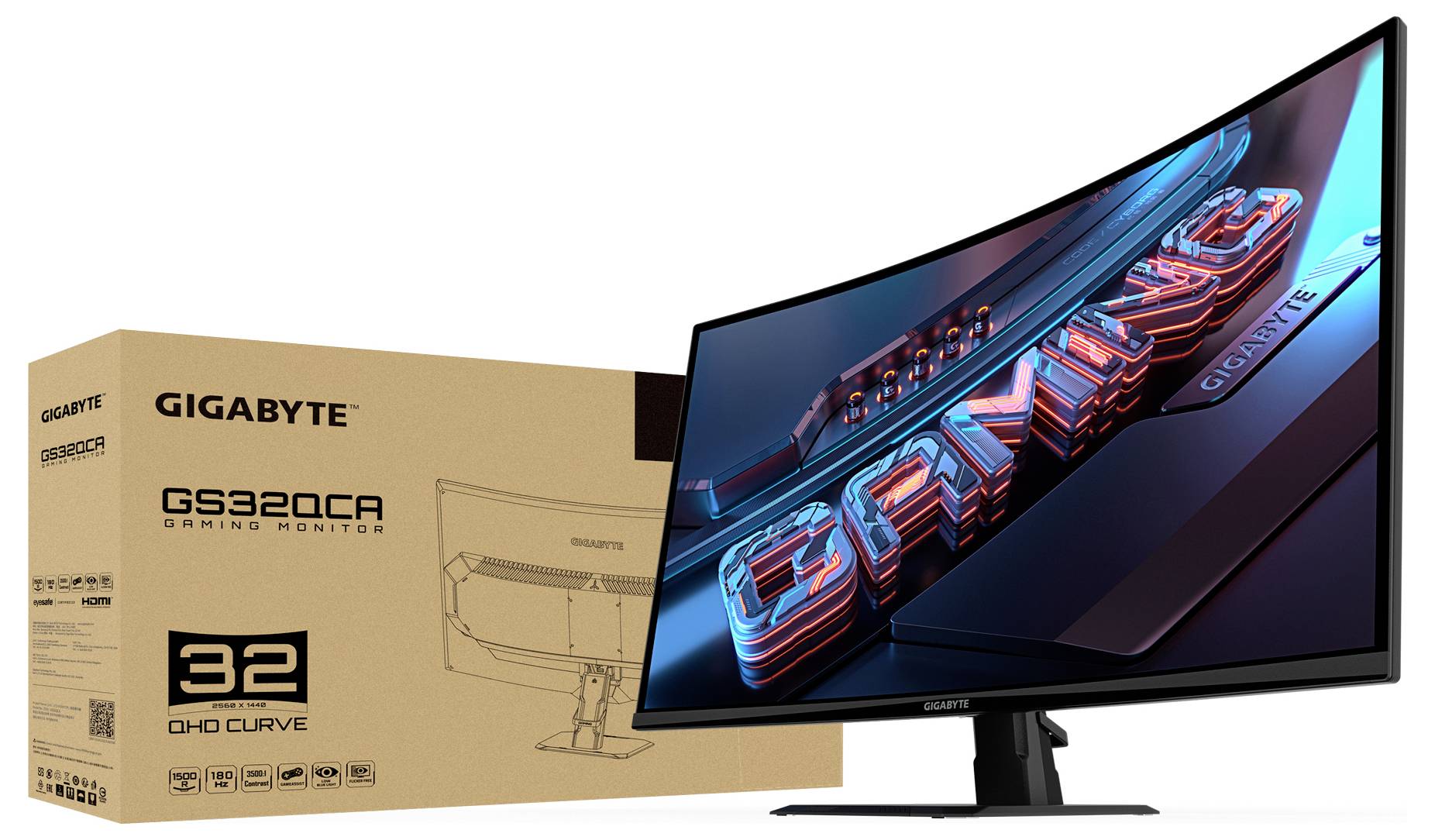 Gigabyte GS32QCA Gaming Monitor EEK F (A - G) 80cm (31.5 Zoll) 2560 x 1440 Pixel 16:9 1 ms DisplayPort, HDMI® VA LED