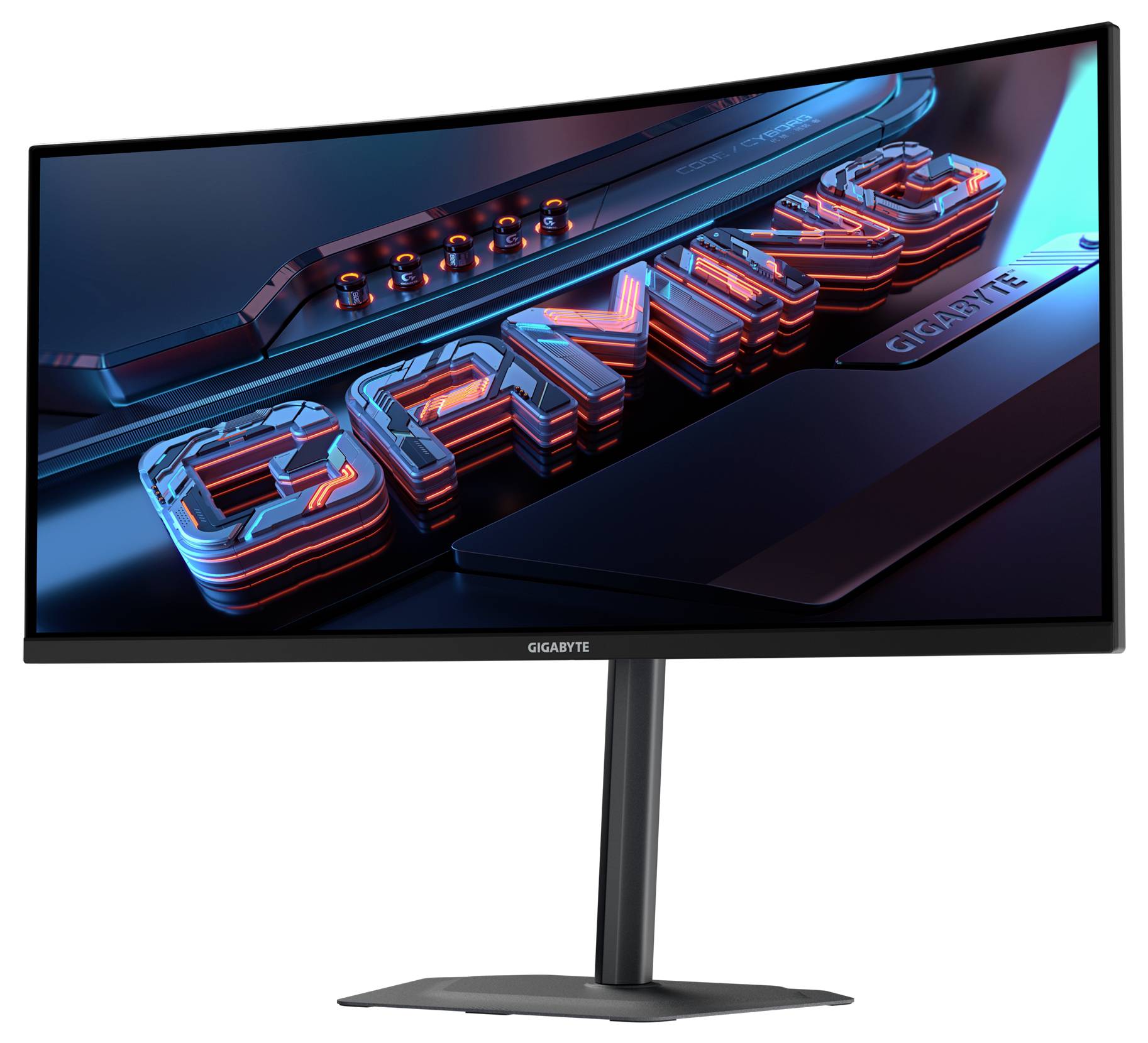 Gebogener Gaming-Monitor mit der Aufschrift 