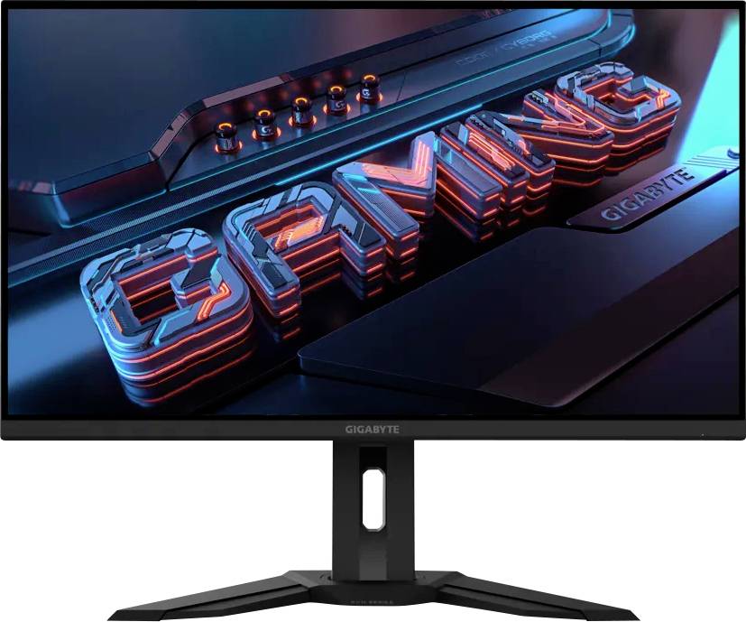 Ein Monitor zeigt einen stilisierten 3D-Text, der „GAMING