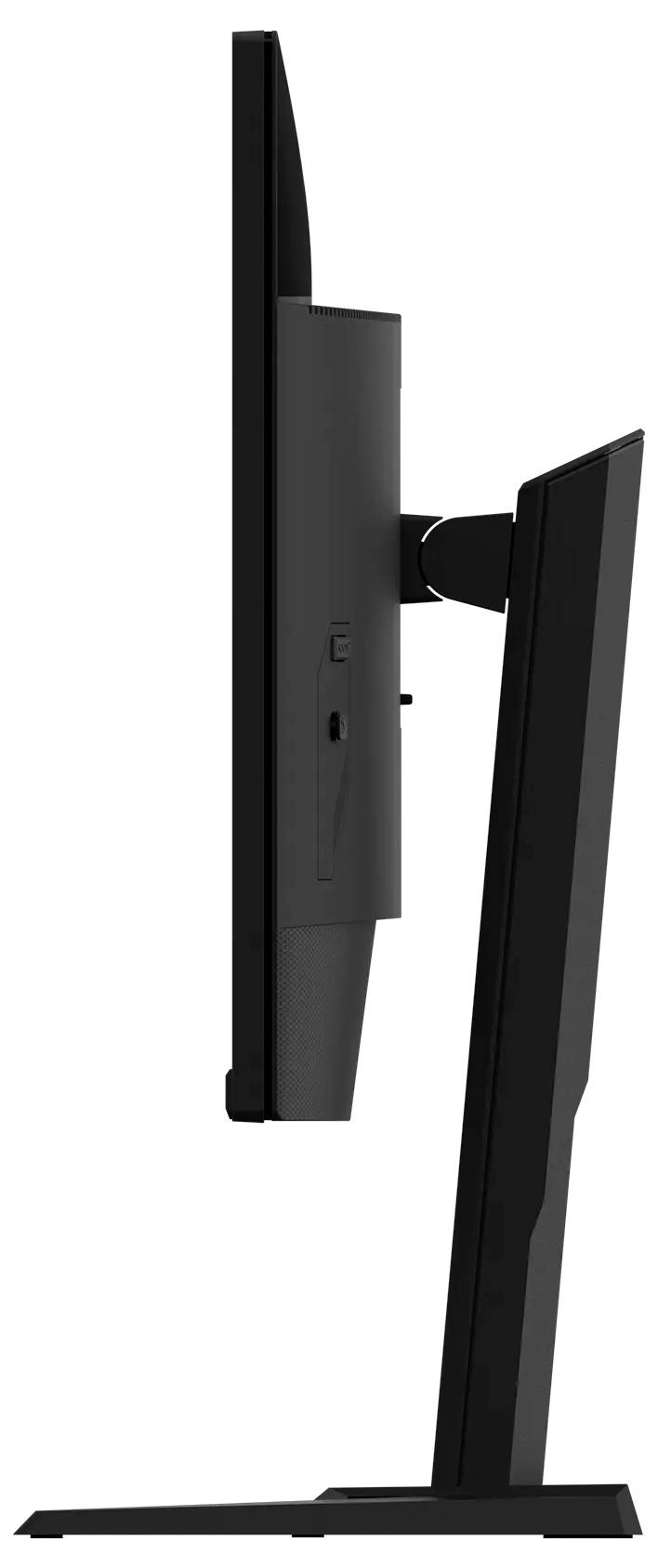 Seitenansicht eines schlanken, flachen Bildschirms auf einem verstellbaren Ständer.