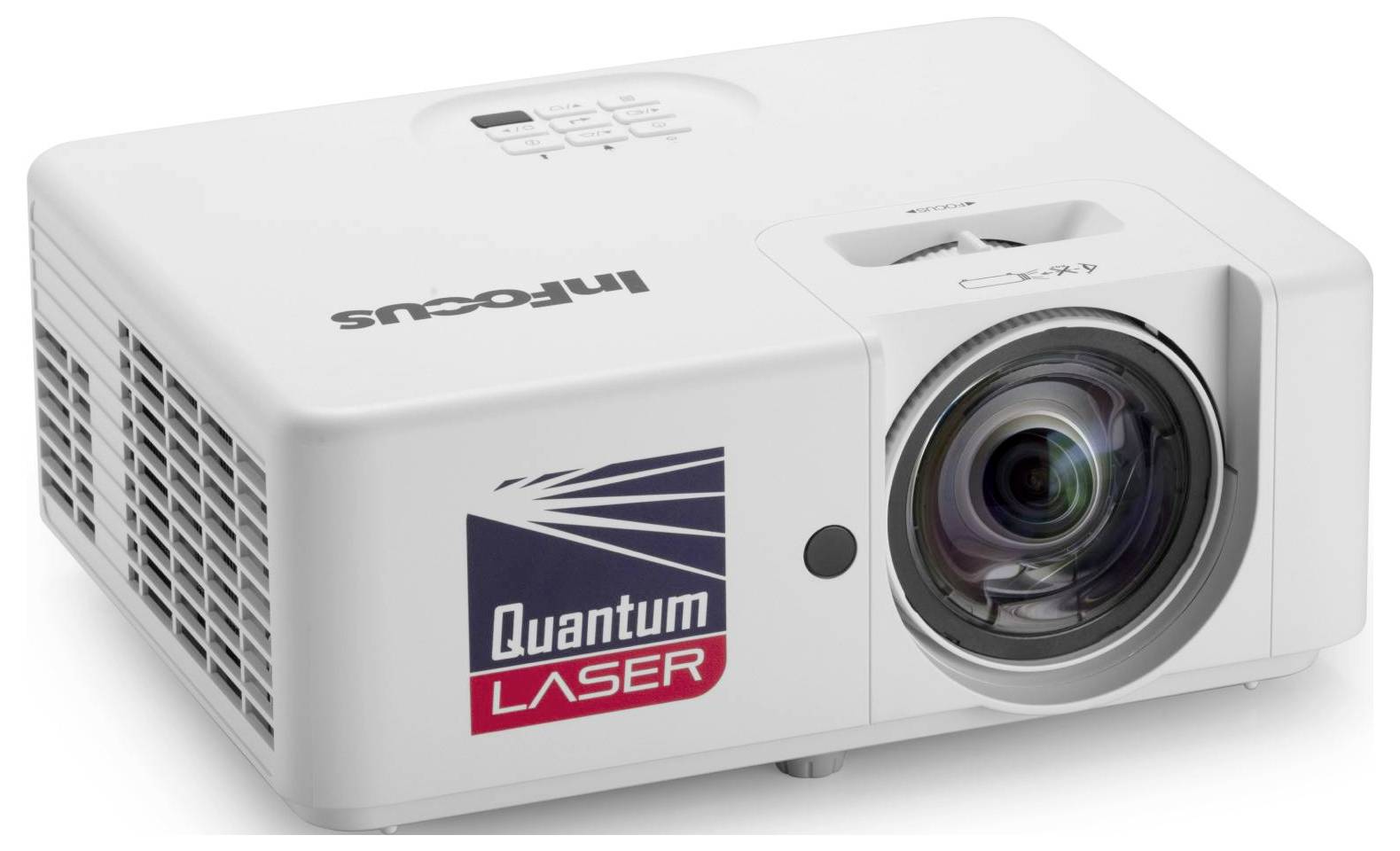 Ein weißer Projektor mit der Aufschrift 