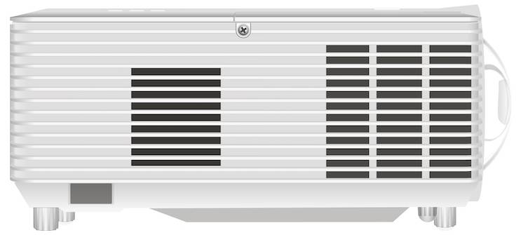 Eine weiße rechteckige Klimaanlage mit horizontalen Lüftungsschlitzen und einem Griff an der Seite, die für mobile Kühlung konzipiert ist.