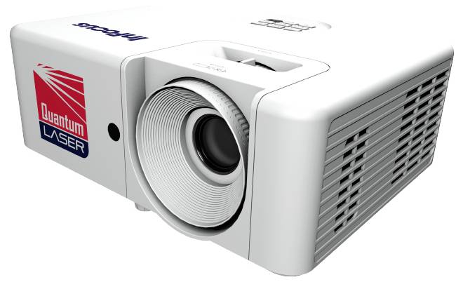 Ein weißer Projektor mit der Aufschrift 