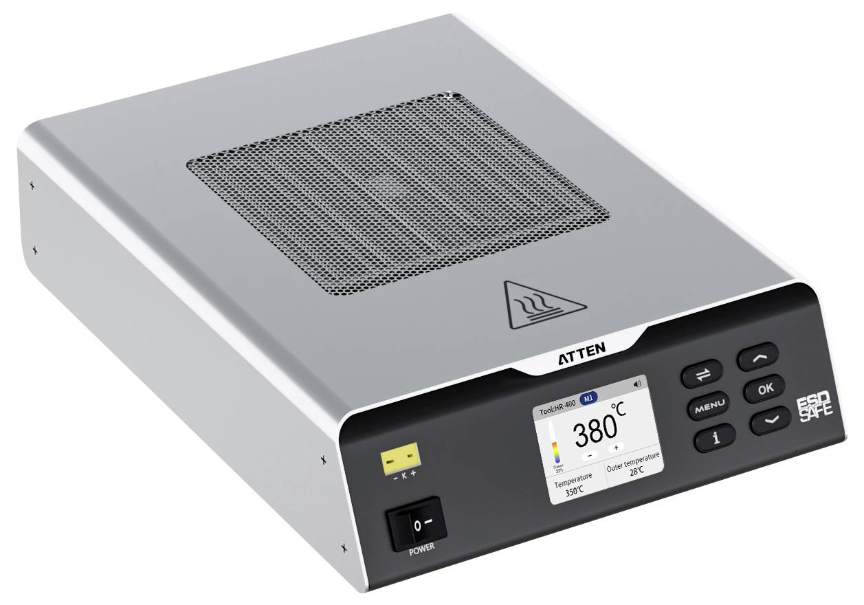 Eine Lötstation mit Silberlöten und digitaler Anzeige zeigt eine Temperatur von '380°C'. Das Gerät verfügt über Bedienknöpfe und einen Netzschalter auf der Vorderseite.