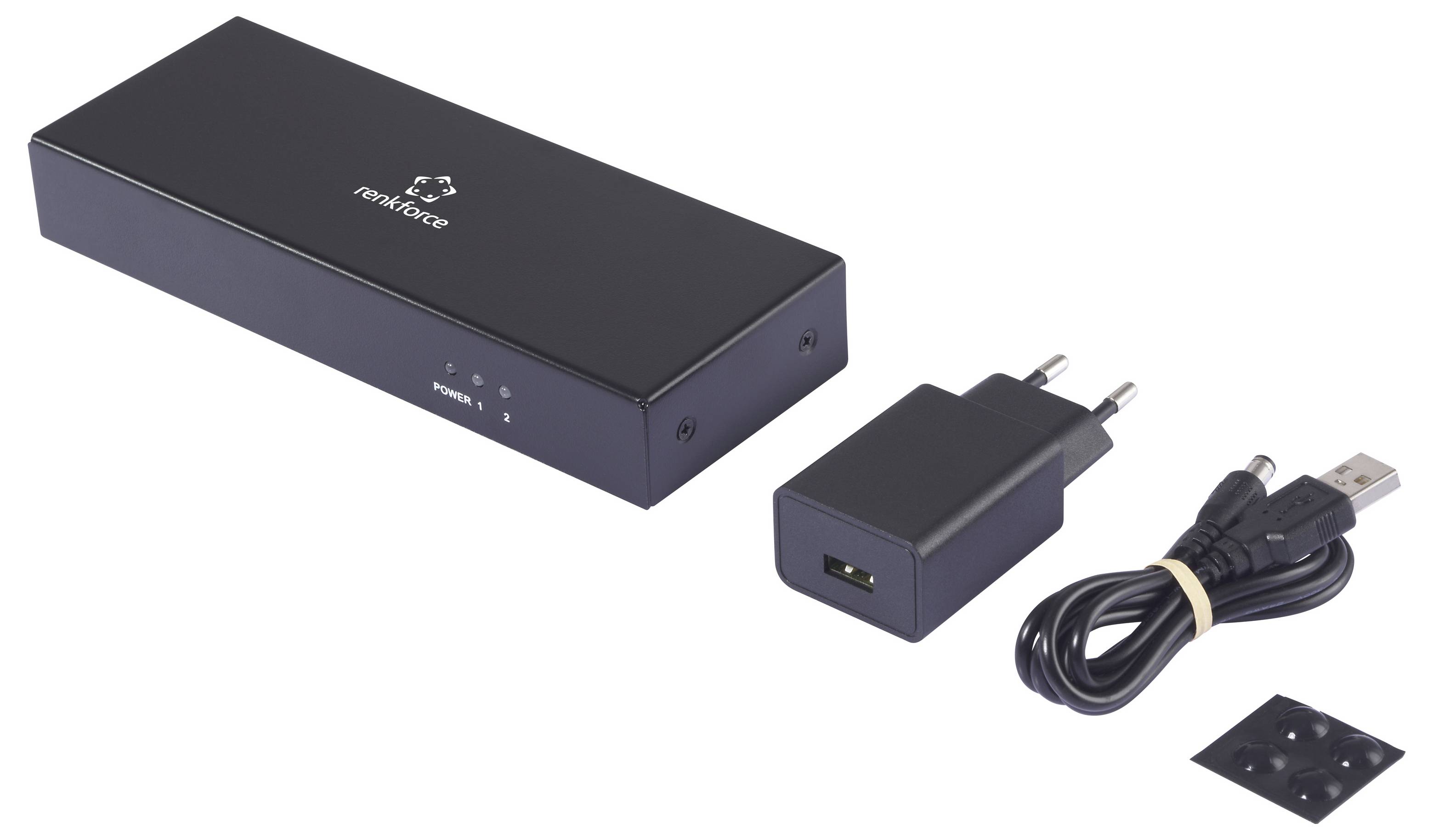 'AverMedia'-Erfassungsgerätebündel mit Netzteil, USB-Kabel und Befestigungsschrauben zum Streamen und Aufzeichnen von Videos.