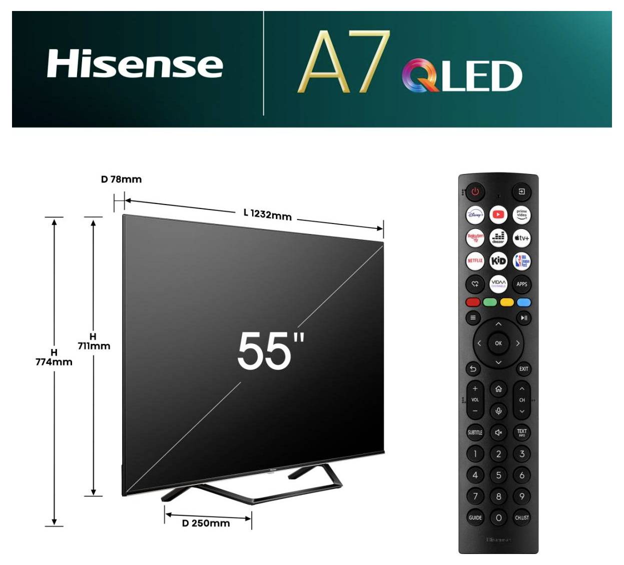 Hisense 55A7NQ QLED-TV 139cm 55 Zoll EEK E (A - G) DVB-T2, DVB-C, DVB-S2, UHD, Smart TV, WLAN Grau