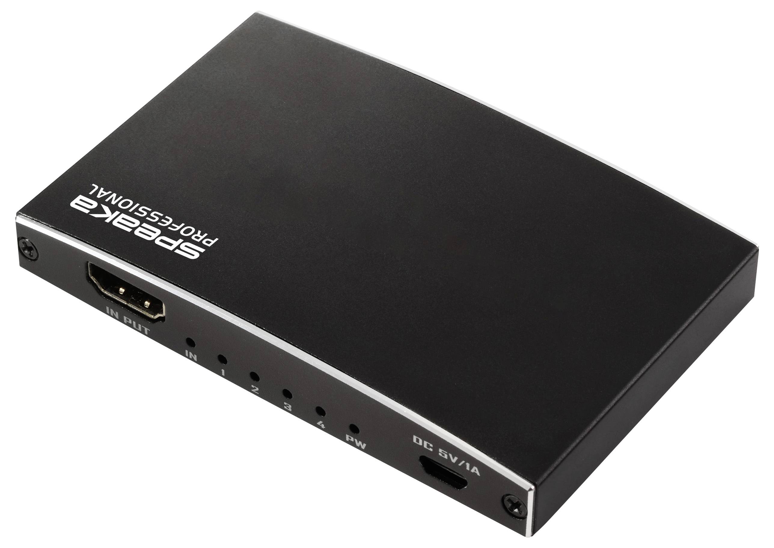 Ein schlankes, schwarzes elektronisches Gerät mit der Aufschrift ‚Epiphan Professional' auf der Oberseite, ausgestattet mit einem HDMI-Anschluss und mehreren kleinen Tasten an der Vorderkante.
