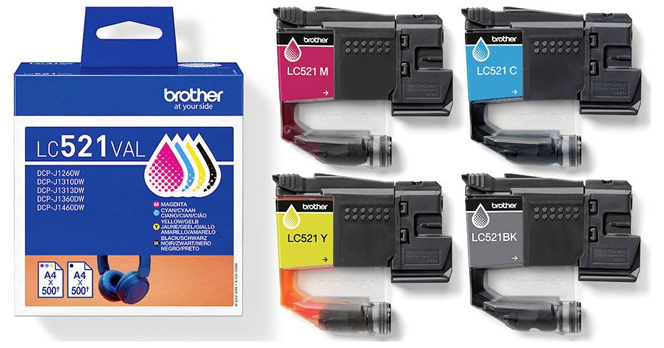 Brother Druckerpatrone LC521 Value Pack - 4er-Pack - Sc Original Kombi-Pack Cyan, Gelb, Magenta, Schwarz LC521VAL