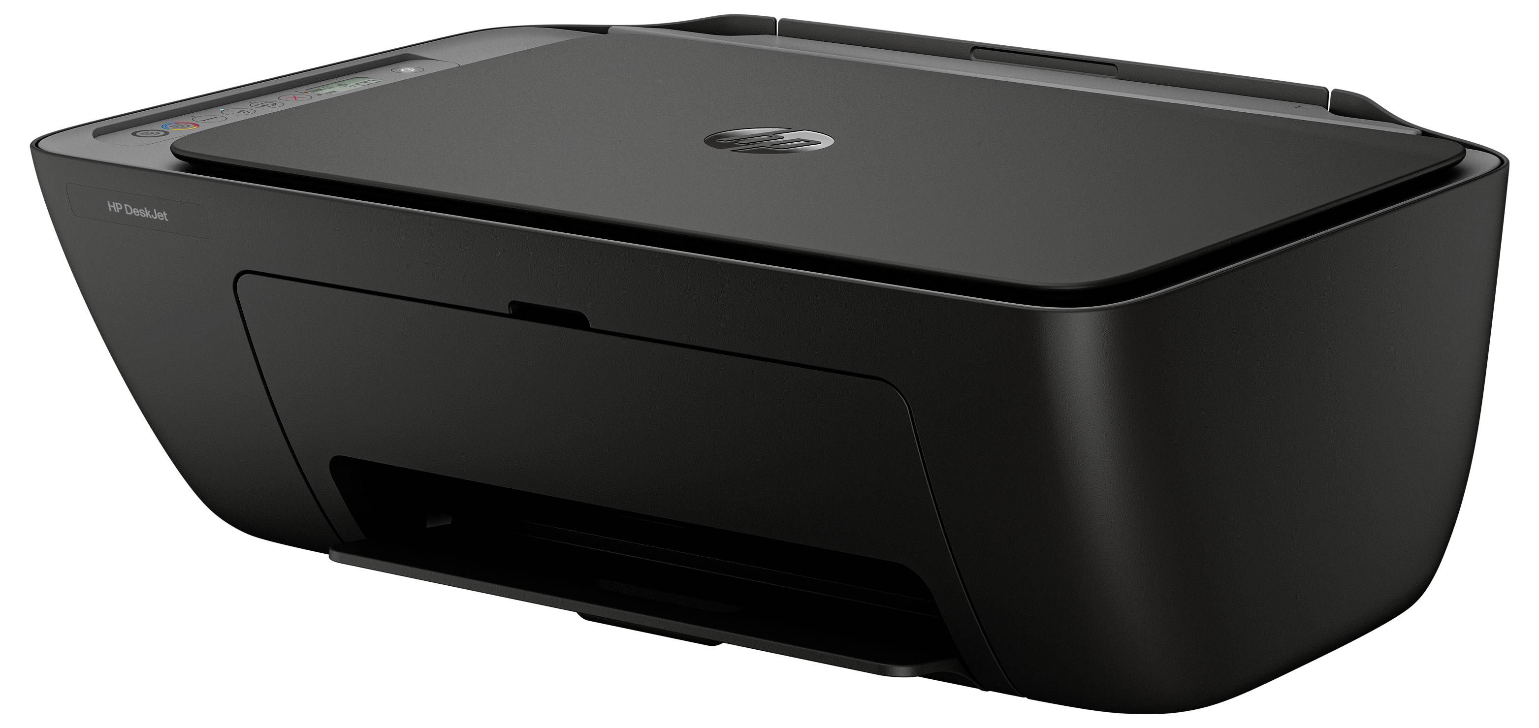 Ein schwarzer HP DeskJet Drucker mit Papierfach und Bedienfeld, geeignet für den privaten Gebrauch oder Büro.