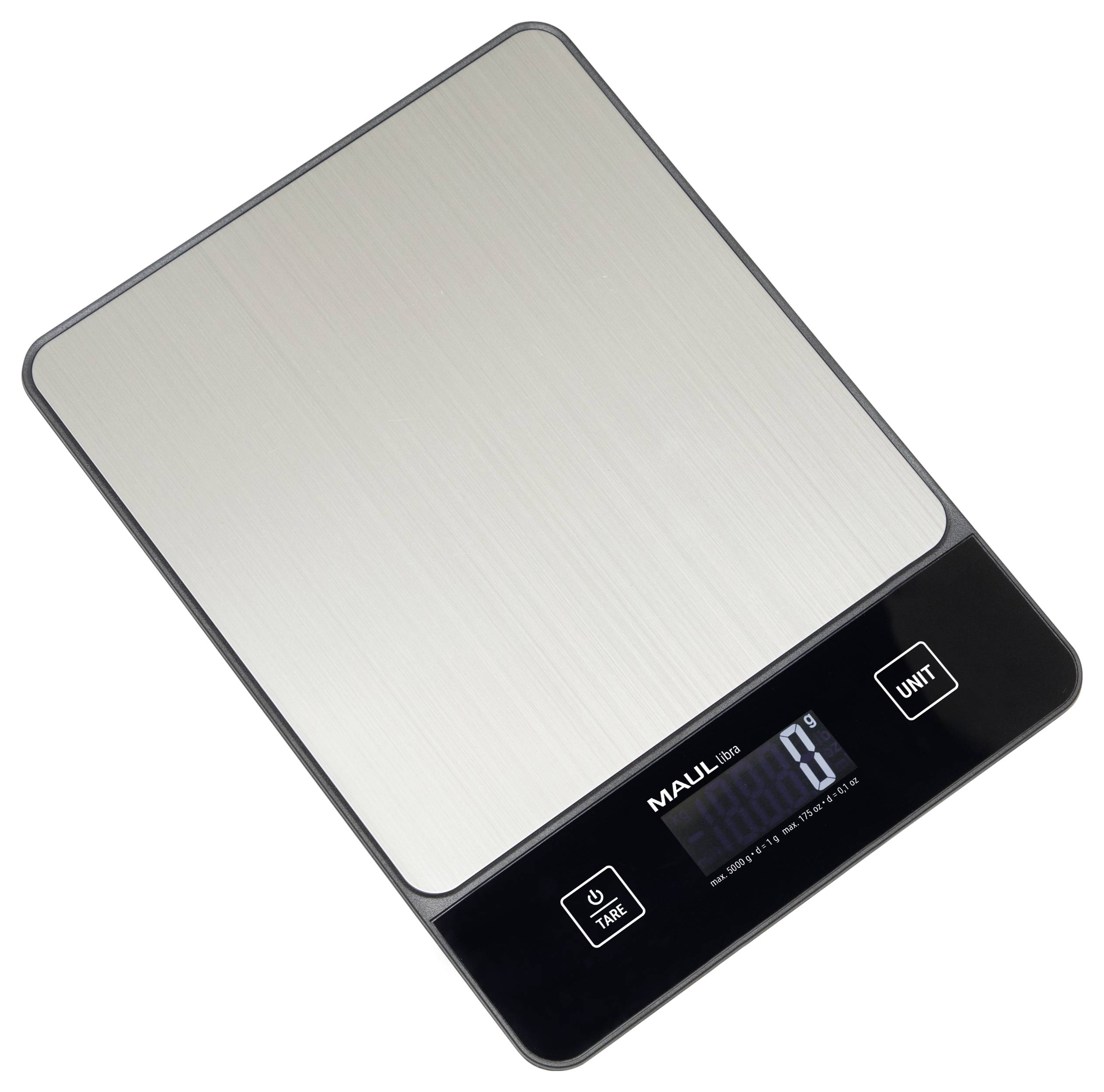 Maul MAULlibra Briefwaage 1657090 Wägebereich (max.) 5000g Ablesbarkeit 1g batteriebetrieben Schwarz, Silber