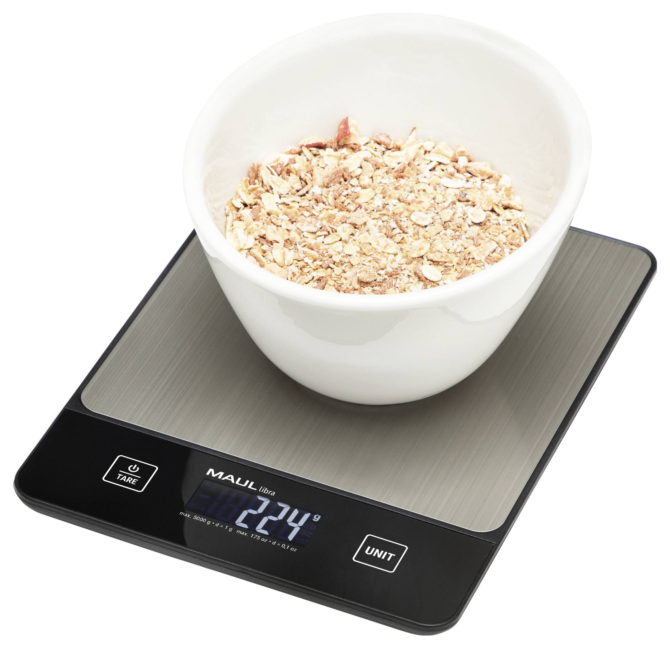 Maul MAULlibra Briefwaage 1657090 Wägebereich (max.) 5000g Ablesbarkeit 1g batteriebetrieben Schwarz, Silber