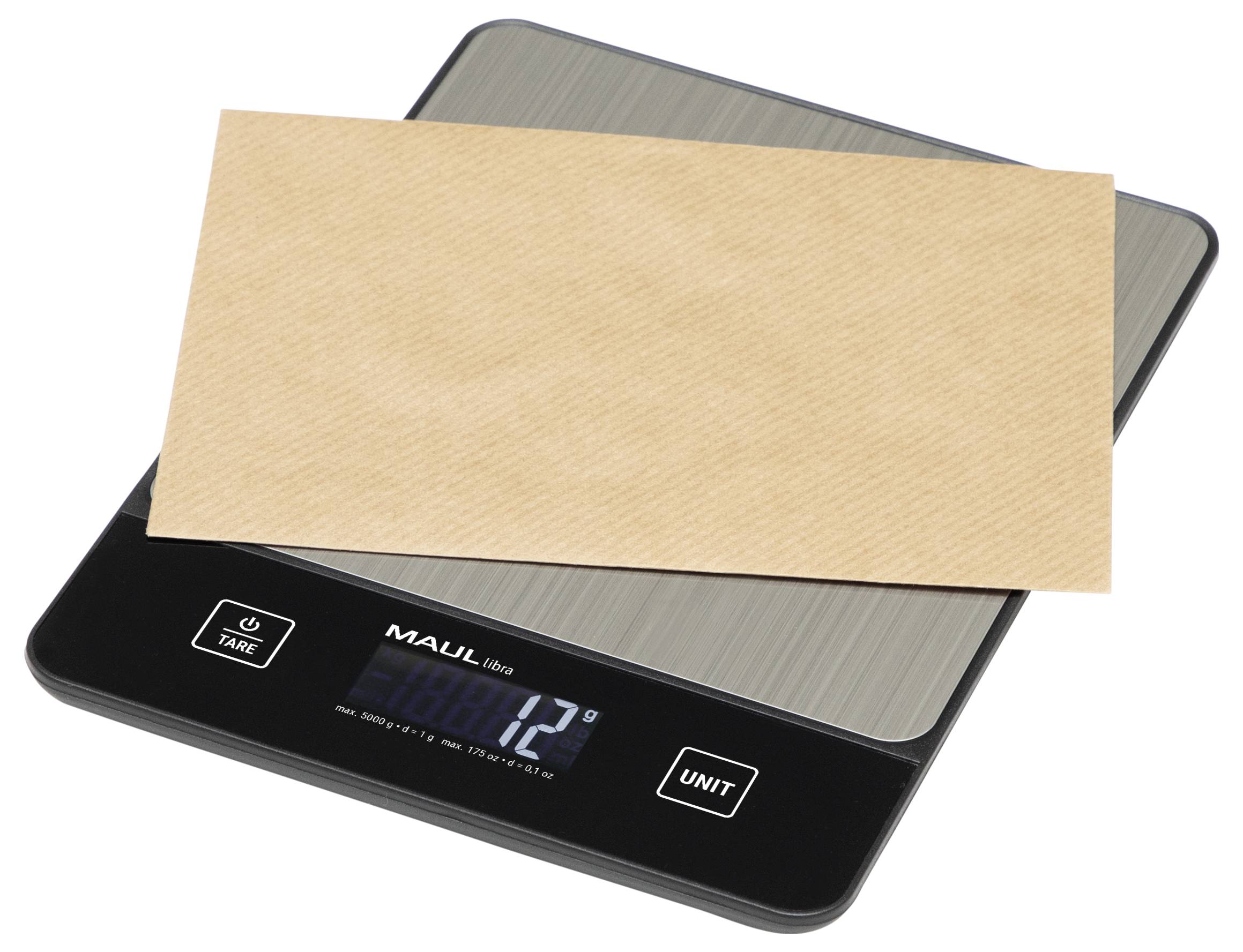 Maul MAULlibra Briefwaage 1657090 Wägebereich (max.) 5000 g Ablesbarkeit 1 g batteriebetrieben Schwarz, Silber