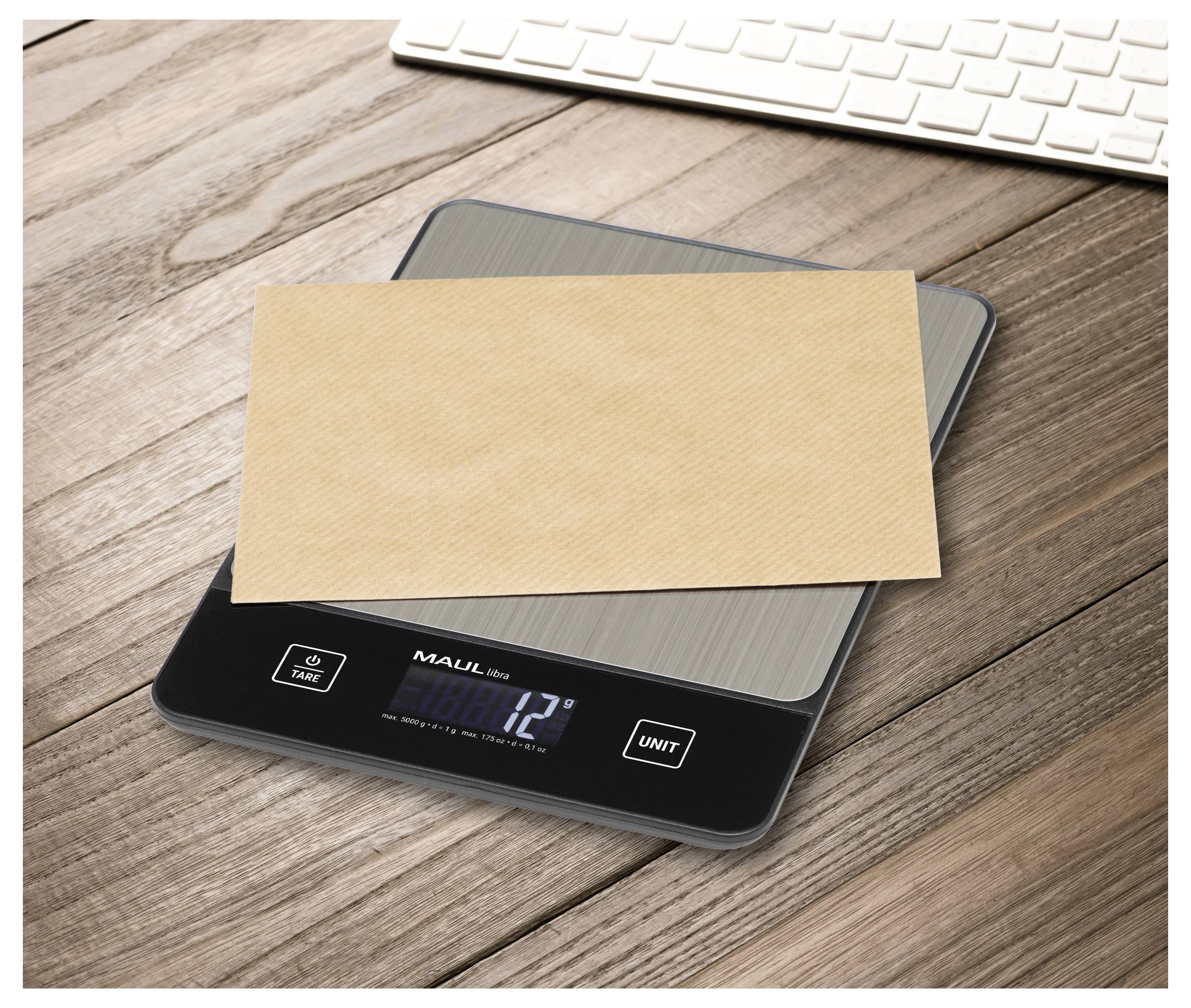 Maul MAULlibra Briefwaage 1657090 Wägebereich (max.) 5000g Ablesbarkeit 1g batteriebetrieben Schwarz, Silber