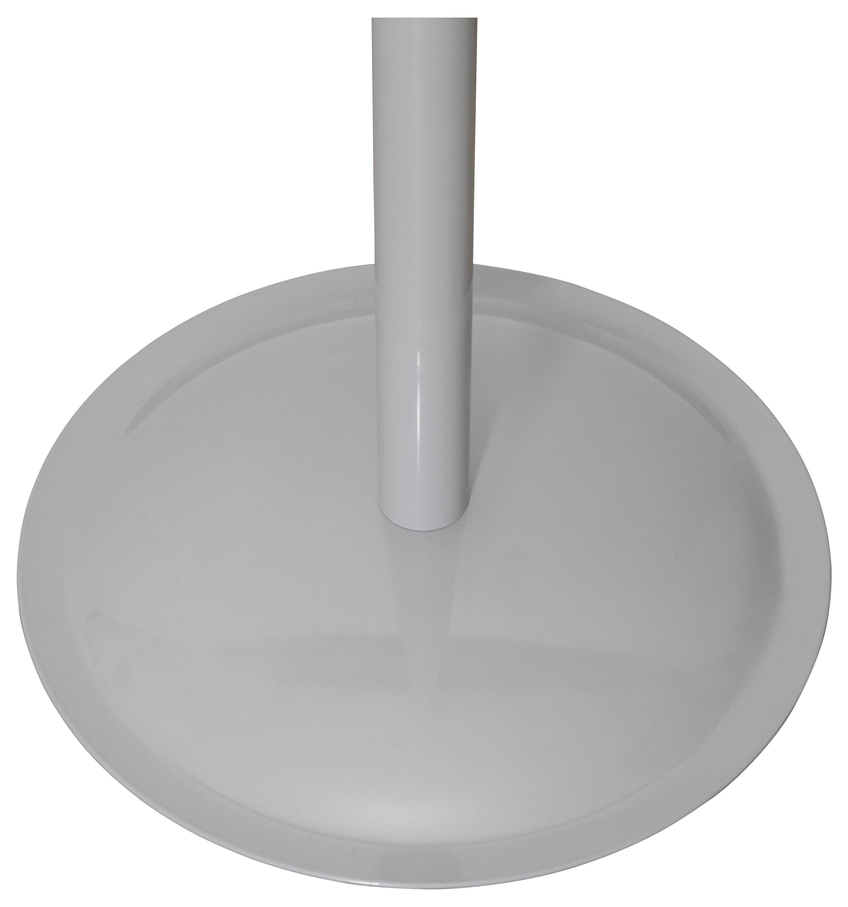 Eine runde, graue Metallbasis stützt einen schlanken vertikalen Pfosten und sorgt so für Stabilität in der dargestellten Struktur.