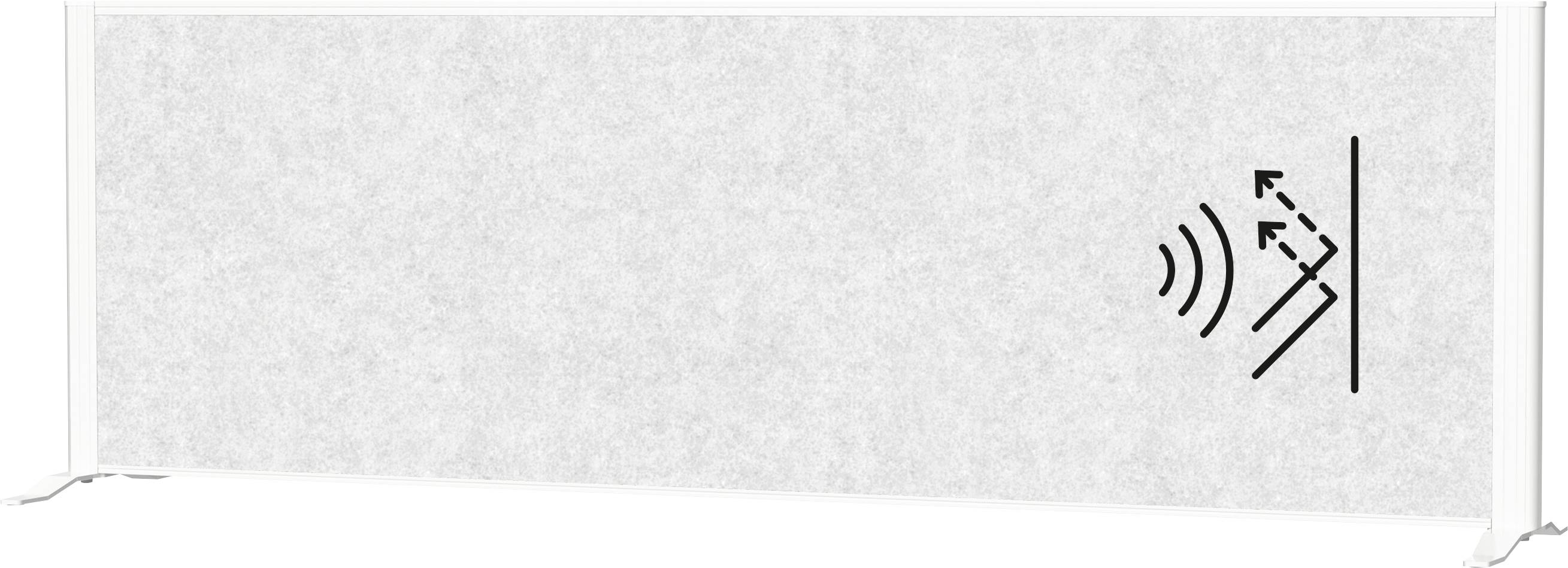 Schallabsorbierendes Panel mit einem Symbol von Schallwellen, die absorbiert werden, was seine Verwendung zur Lärmreduzierung in Umgebungen anzeigt.